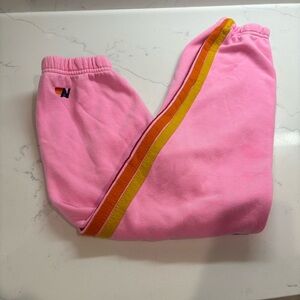 Aviator Nation Pink Joggers with Rainbow Stripe